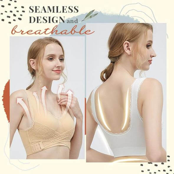 Seamless Wireless Lift Bra Front Cross Side Buckle Lace Breathable Size  Medium 